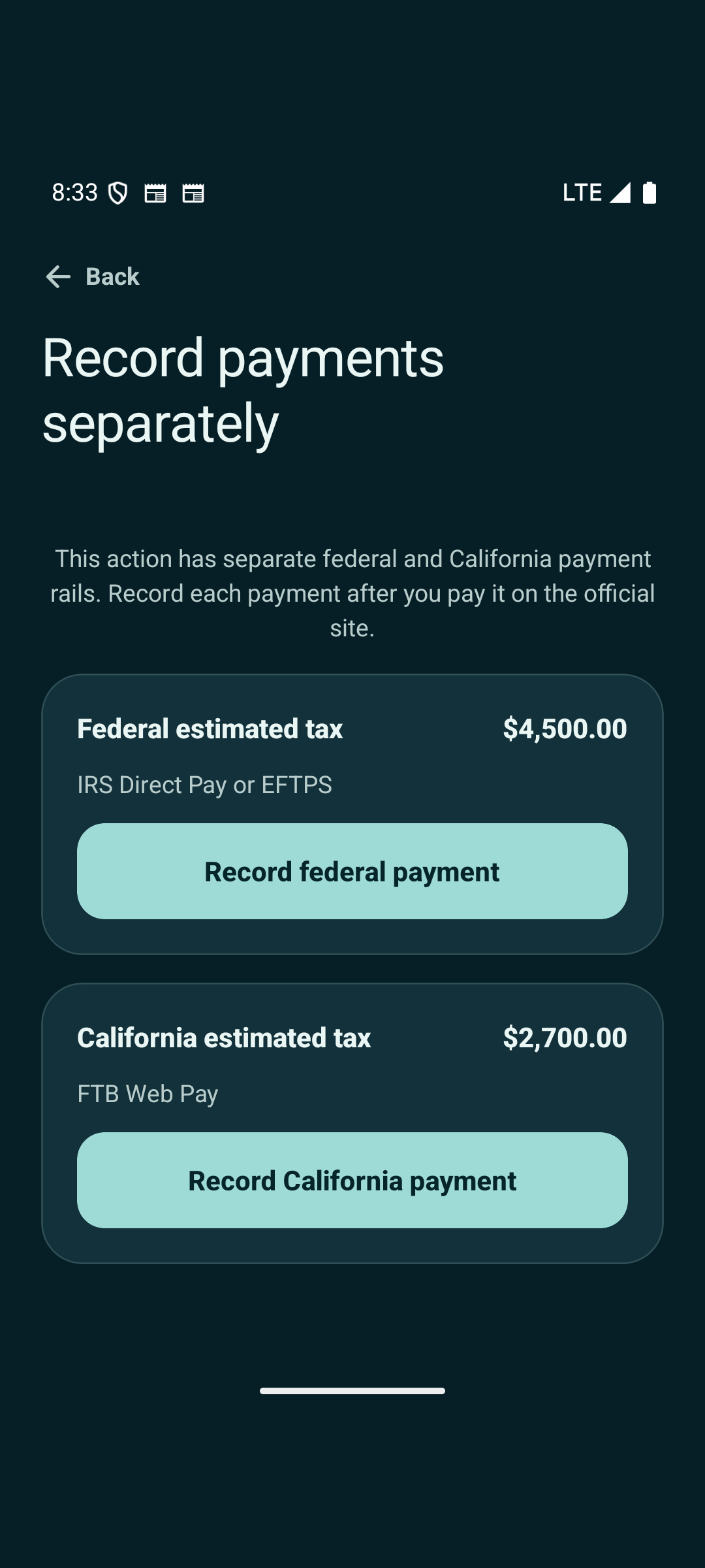 Breakdown of federal and California obligations.